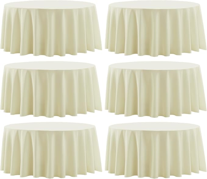 Round Tablecloth 6 Pack 108 Inch Ivory Tablecloths Washable Decorative Linen by AOCOZHomeLifeMuseum