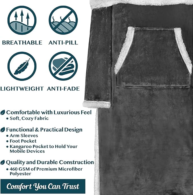 PAVILIA Sherpa Blanket with Sleeves, Foot Pocket - Image 4