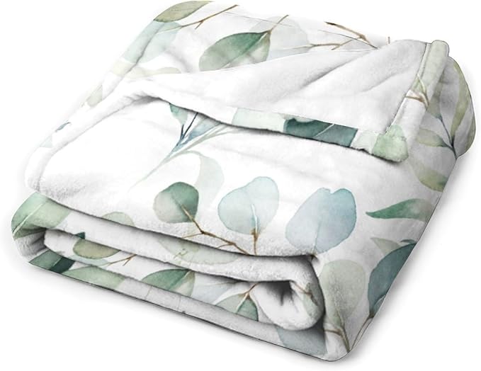Eucalyptus Leaf Throw Blanket, Watercolor Floral Spring Botanical Green Plants - Image 3