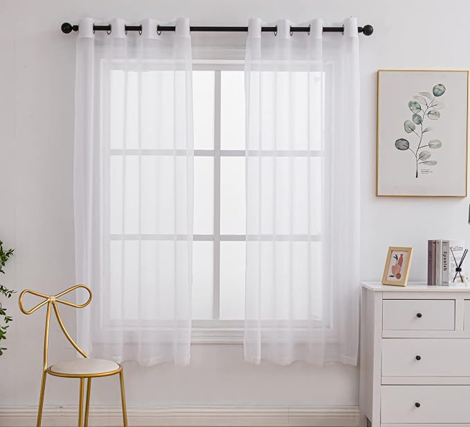 PI Beige Sheer Curtains Grommet Panels 72 Inches Long, Light Voile Window by PI