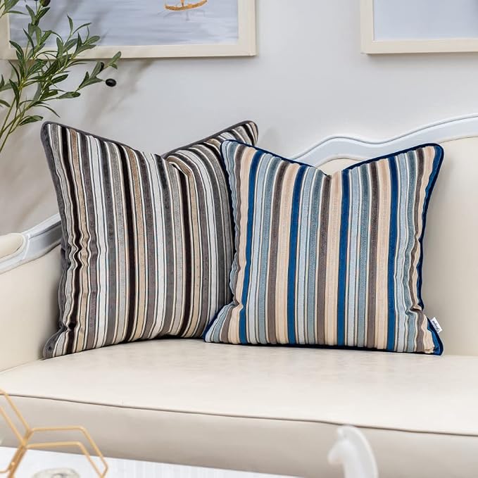Yangest Blue Striped Throw Pillow Cover Multicolor Velvet Cushion Cover Modern - Image 7