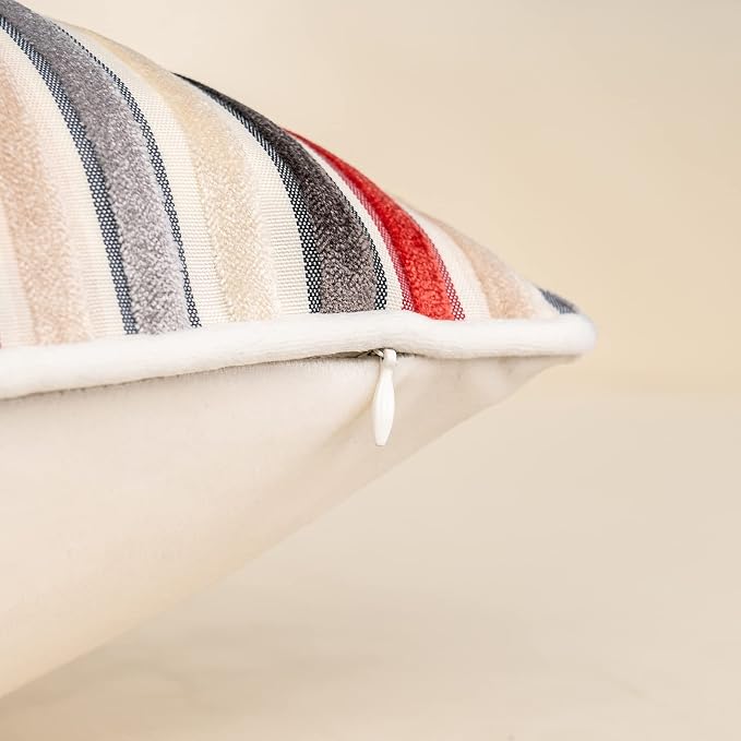 Yangest Red Striped Patchwork Throw Pillow Cover Silver Leather Cushion Cover - Image 4