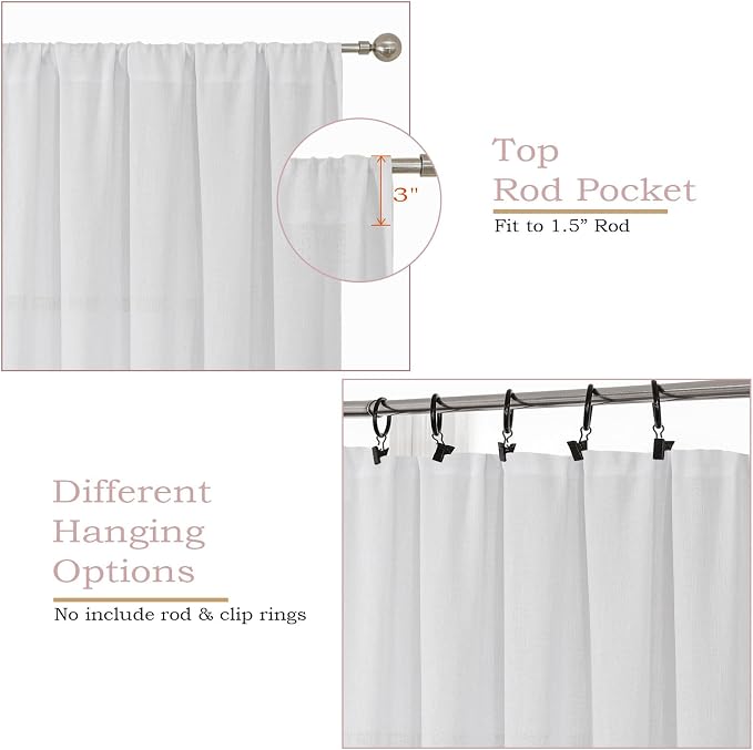 Simplebrand White Semi Sheer Faux Linen Textured Curtains 54 Inch Length 2 - Image 3