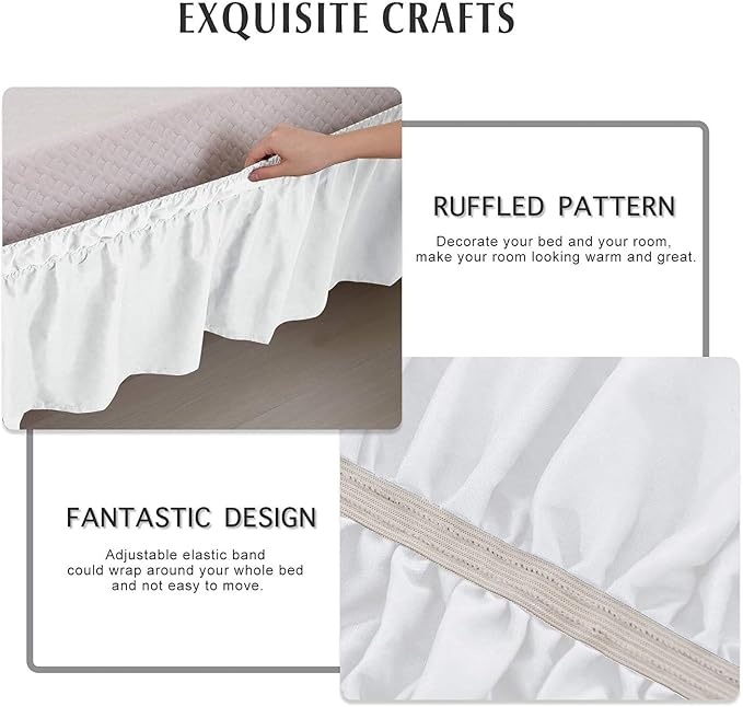 MEILA Wrap Around Bed Skirt Three Fabric Sides Elastic Dust Ruffled 24 Inch - Image 3
