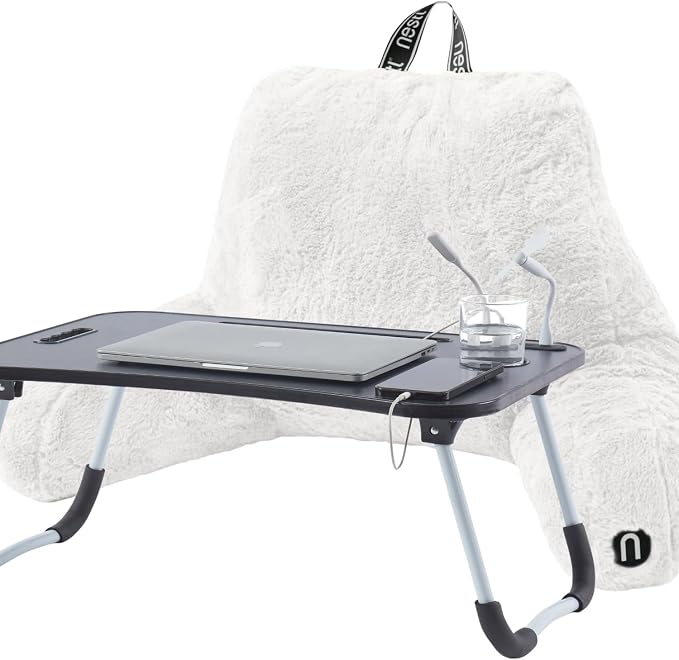 Nestl Fur Reading Pillow with Laptop Lap Desk, Stylish Back Pillow by Nestl
