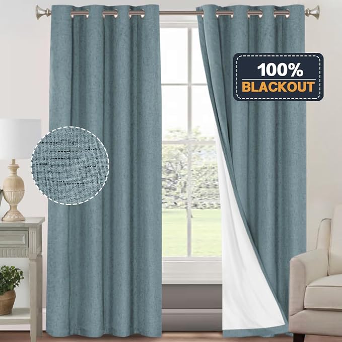 PrinceDeco 100% Blackout Linen Textured Curtains - Image 6