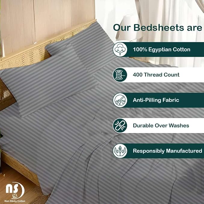 NON Sticky cotton Twin Size Sleeper Sofa Sheets, 4 Piece Egyptian Cotton Bed - Image 2