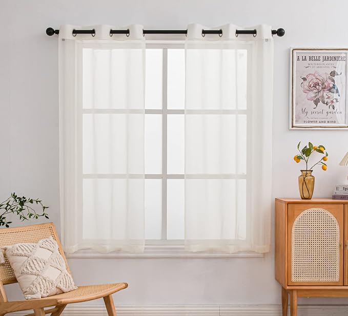 PI Sheer Short Curtains Panels Grommet Top, Hazy Sheer Draperies by PI