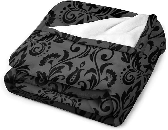 Black Damask Blanket, Antique Victorian Style Gothic Vintage Black Floral - Image 3