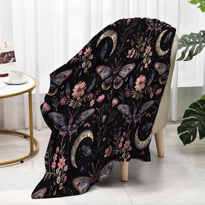 Moon Moth Throw Blanket 60"x80" Soft Cozy Lightweight Flannel, Mystical Night - Image 5