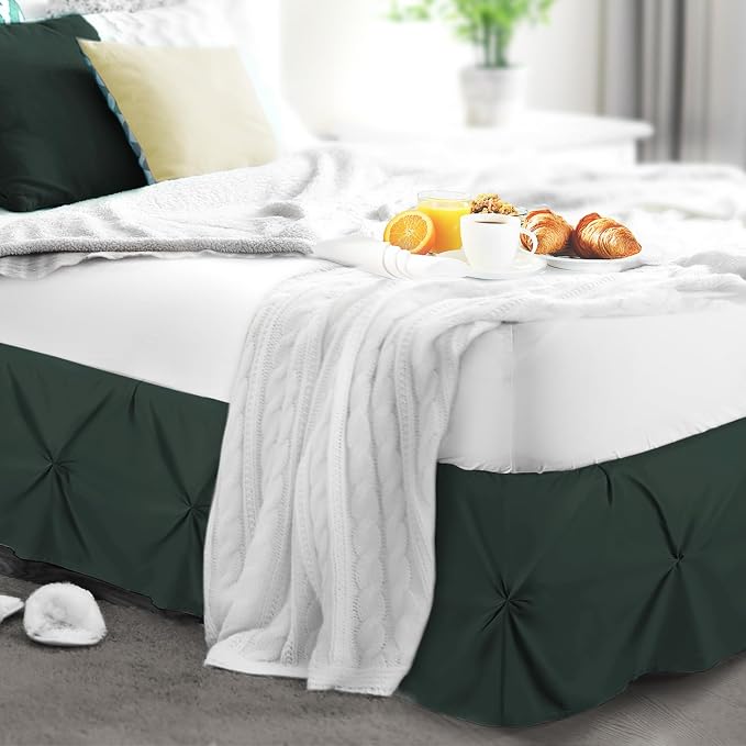 Nestl Forest Green Bed Skirt Full Size, Pinch Pleat Full Bed Skirt, Hotel - Image 8