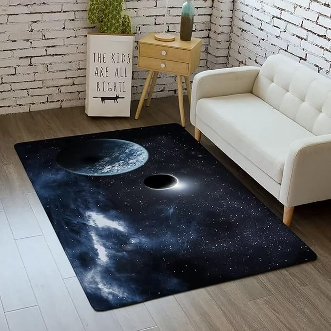 Outer Space Galaxy Area Rug for Boys Room 4x5 ft Soft Non-Slip Solar System 3D by Home