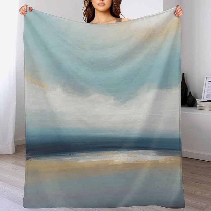 Fashion Gradient Blanket, Modern Art Abstract Blue Sea View Painting Strokes - Image 5
