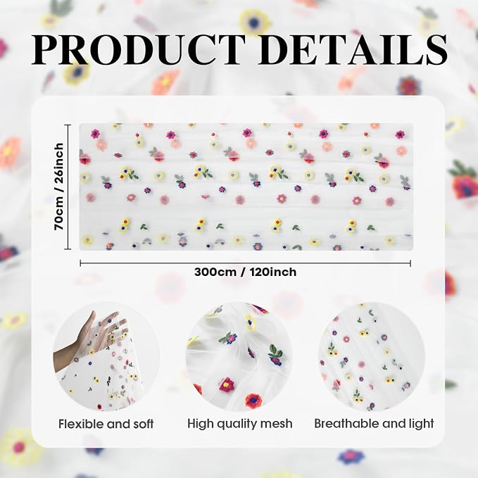 Artoid Mode Embroidery Daisy Gauze Table Runner 120 Inch 10FT, Seasonal Sheer - Image 7