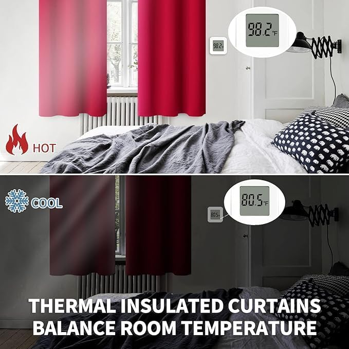 BGment Red Blackout Kitchen Curtains 40 Inch Length - Image 4