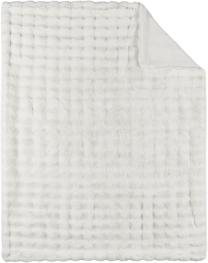 Lotus Karen Faux Fur Throw Blanket Cream White - Image 9