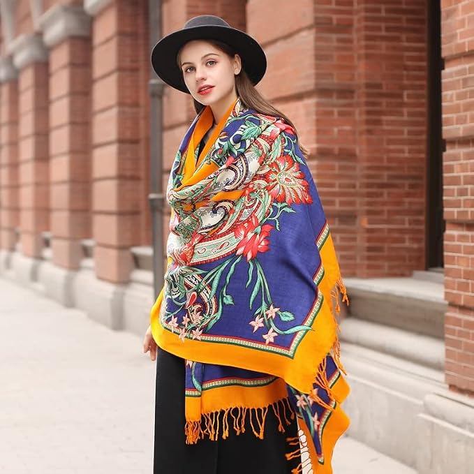 DANA XU 100% Merino Wool Extra Large Pashmina Blanket Travel Scarf Cashmere Wrap - Image 8