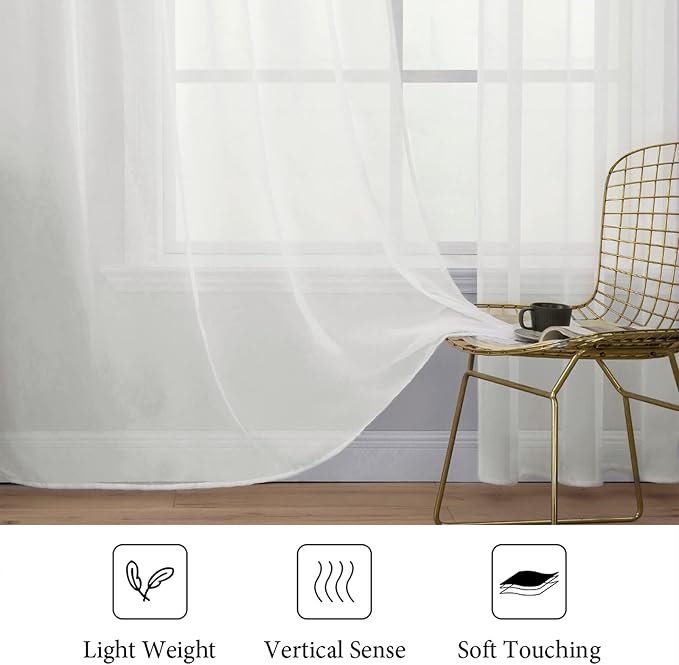 MIULEE 2 Panels Solid Color Sheer Window Curtains Elegant Window Voile - Image 4