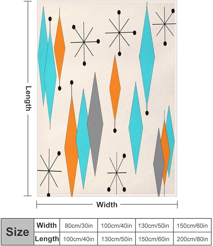 Mid Century Flannel Throw Blankets, Mid Century Modern Geometric Atomic Shapes - Image 2