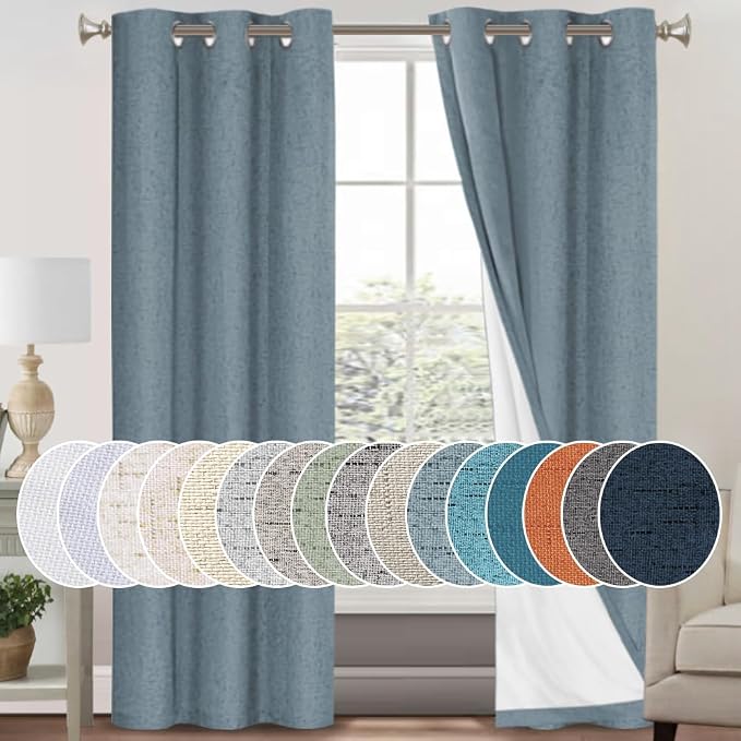 PrinceDeco 100% Blackout Linen Textured Curtains by PrinceDeco