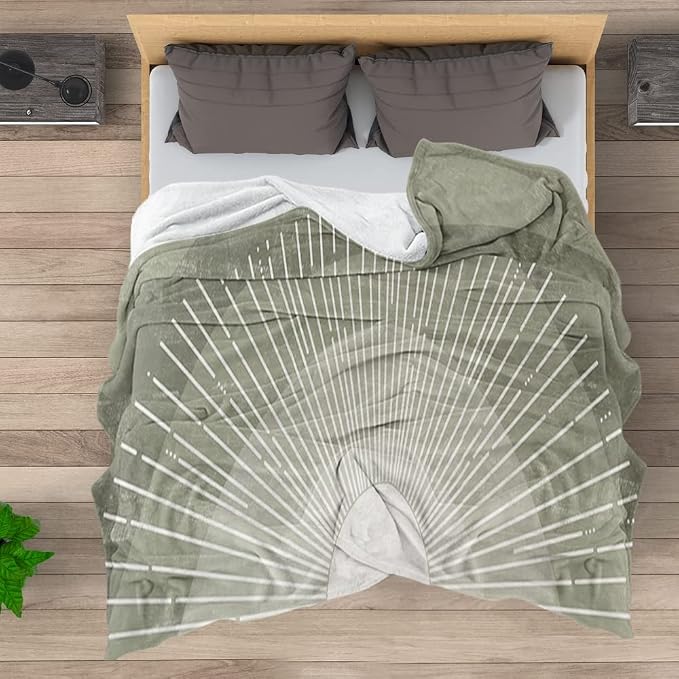 Boho Moss Green Sunrise Mid Century Throws Blankets Modern Abstract Decorative - Image 4