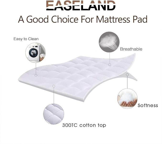 EASELAND California King Mattress Pad Pillow Top Mattress Cover Quilted Fitted - Image 2