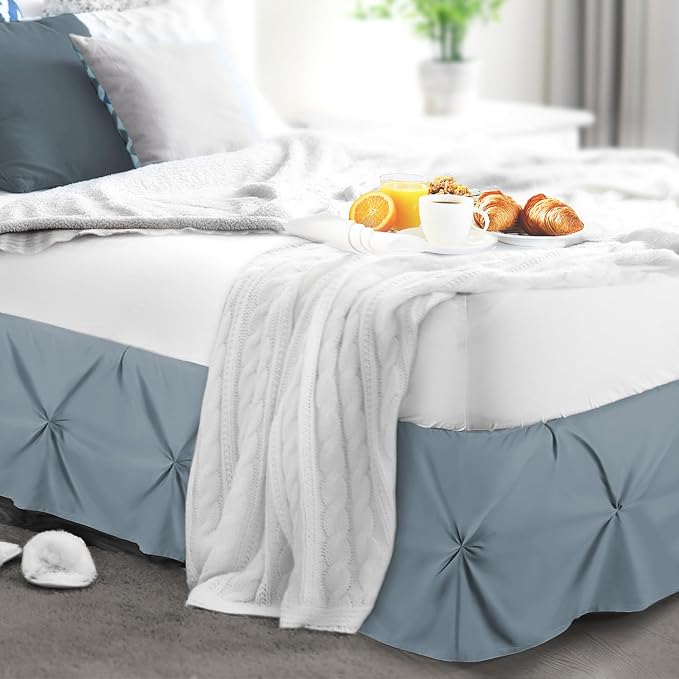 Nestl Stone Blue Bed Skirt Twin Size, Pinch Pleat Twin Bed Skirt, Hotel Quality - Image 8