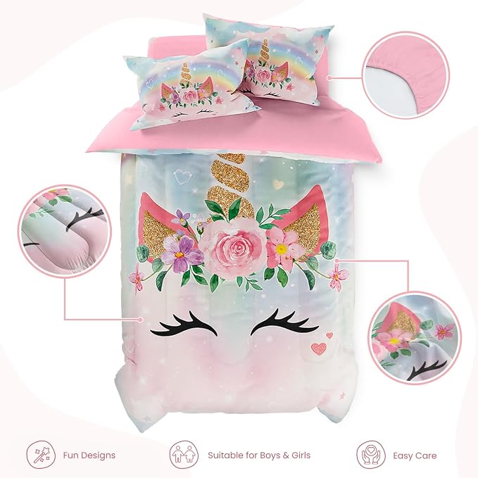 SANDJEST Unicorns Bedding Set for Girls Kids Teen Tween, Ultra Soft Microfiber - Image 2