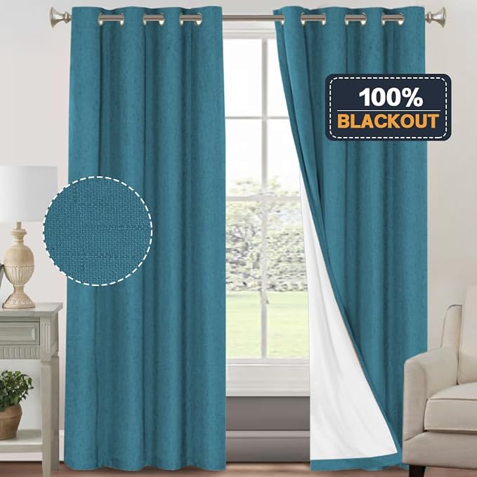 PrinceDeco 100% Blackout Linen Textured Curtains - Image 6