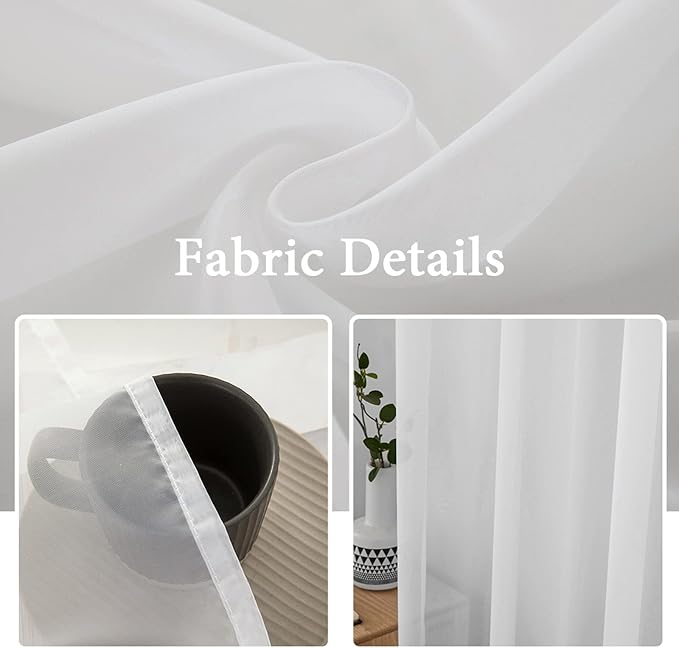MIULEE 2 Panels Solid Color White Sheer Window Curtains Elegant Window Voile - Image 2