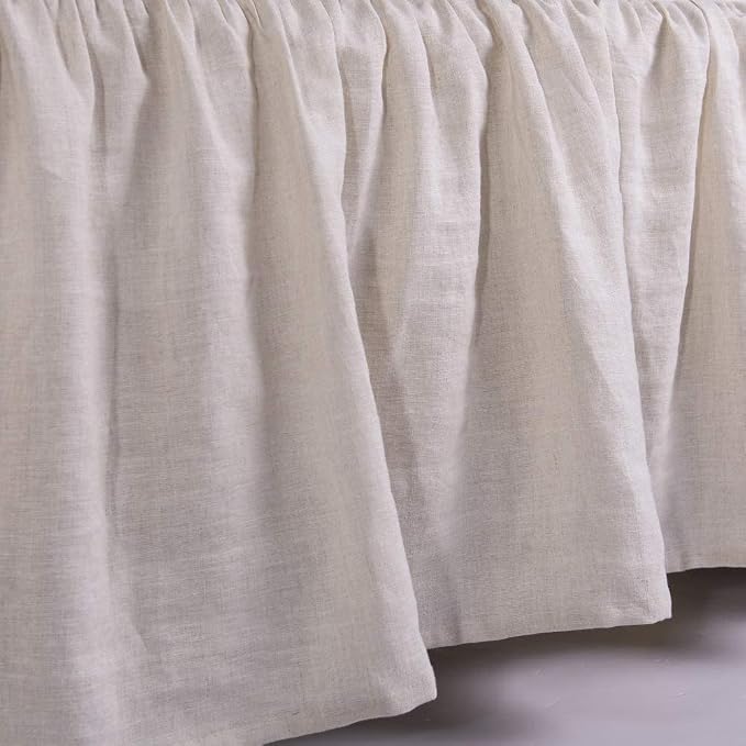MEADOW PARK Washed French Linen Bed Skirt, Dust Ruffl, Full Size 54" W x 75" L - Image 4