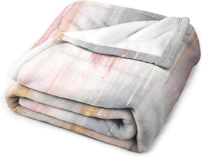 Fashion Gradient Blanket, Modern Art Baroque Gold Grey Pink Painting Strokes - Image 4
