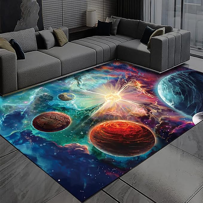 Large Washable Rugs for Boys Room Outer Space Planet Print Floor Carpets for - Image 5