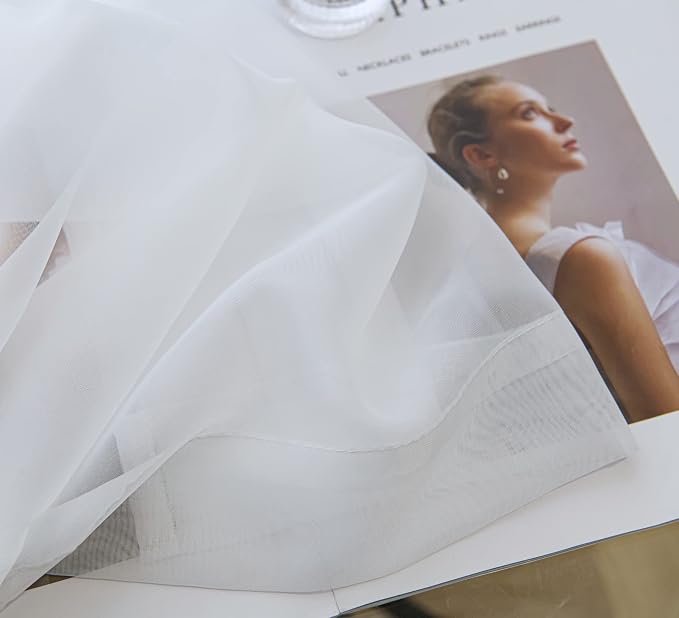 PI Sheer White Curtains 84 Inch Length, Solid Voile - Image 4