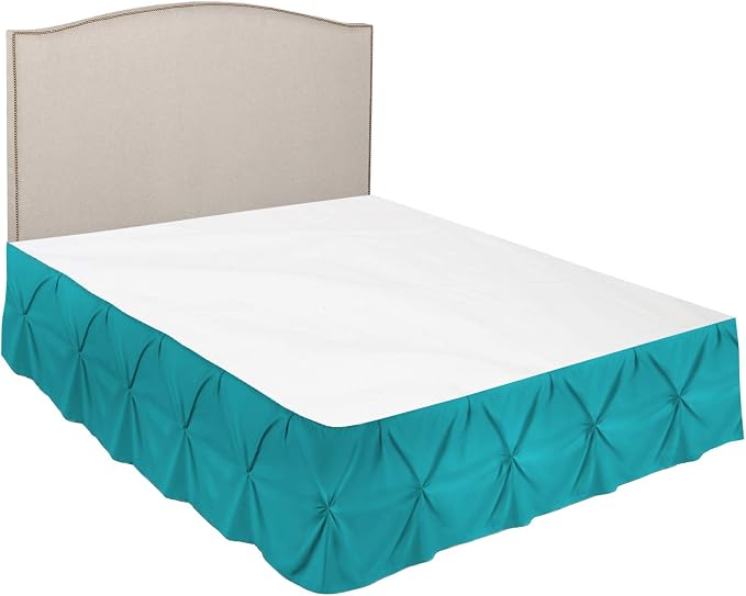 Nestl Teal Bed Skirt Full Size, Pinch Pleat Full Bed Skirt, Hotel Quality Teal - Image 7
