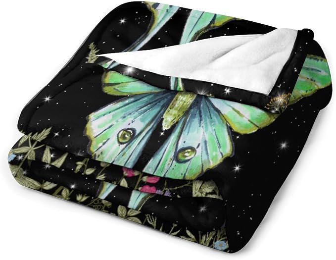 Moth Floral Flannel Blanket, Gothic Witchy Moon Phase Botanical Vintage - Image 3