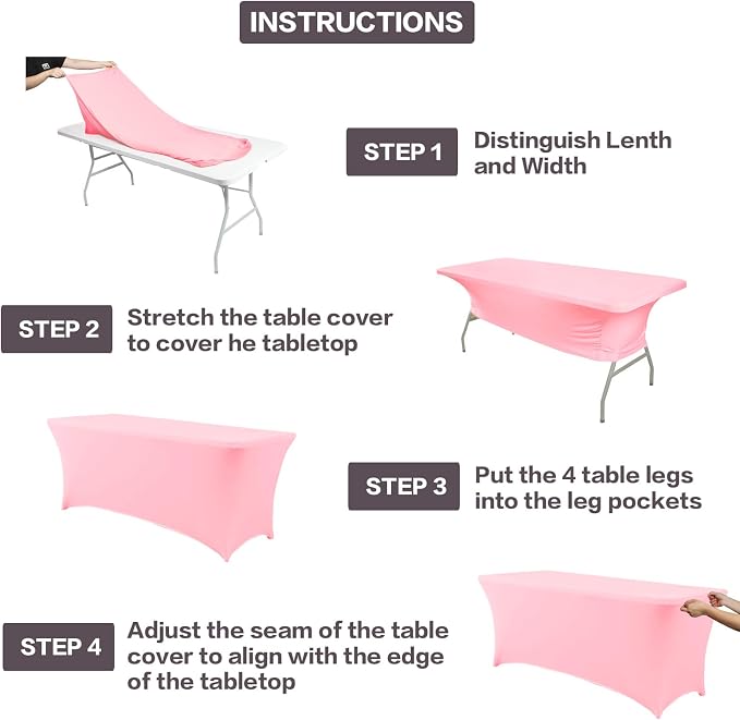 IVAPUPU 2 Pack 6FT Table Cloth for Rectangular Fitted Events Stretch Pink Table - Image 4
