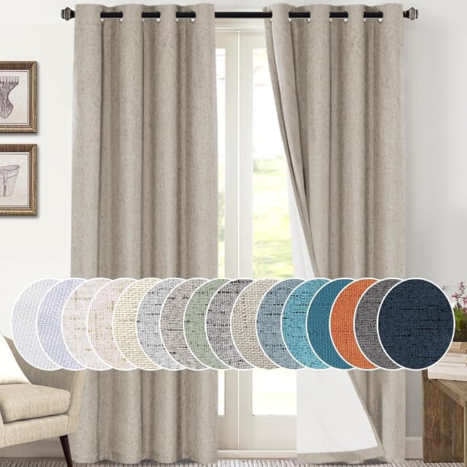PrinceDeco 100% Blackout Curtains 108 Inches Long 2 Panels Set Black Out Linen by PrinceDeco