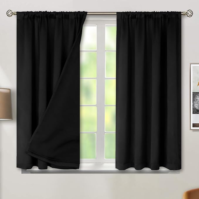 BGment Black Blackout Curtains for Bedroom 45 Inch Length, Rod Pocket 100% by BGment