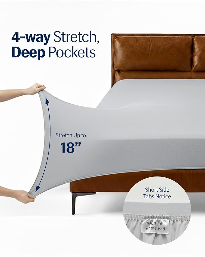 REST® Evercool®+ Cooling Sheet Set, Cali King Size, Light Gray, Breathable Bed - Image 7
