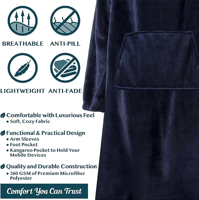 PAVILIA Fleece Blanket with Sleeves, Foot Pockets - Image 4