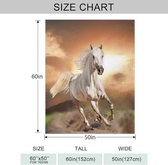 White Horse Throw Blanket for Couch, Super Soft Fuzzy Throws Warm Comfortable - Image 4