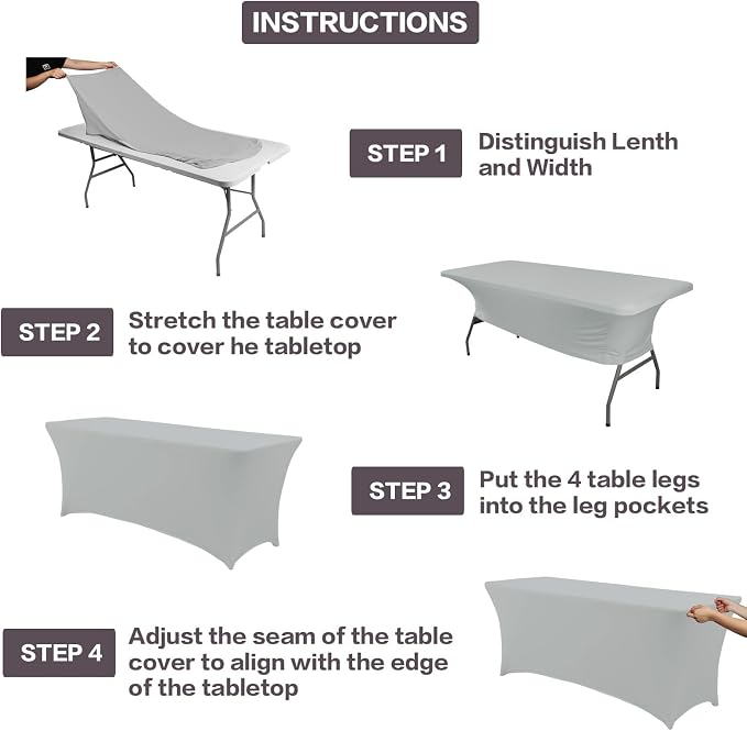 IVAPUPU 2 Pack 8FT Table Cloth for Rectangular Fitted Events Stretch Grey Table - Image 4