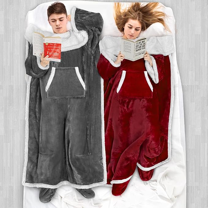 PAVILIA Sherpa Blanket with Sleeves, Foot Pocket - Image 5