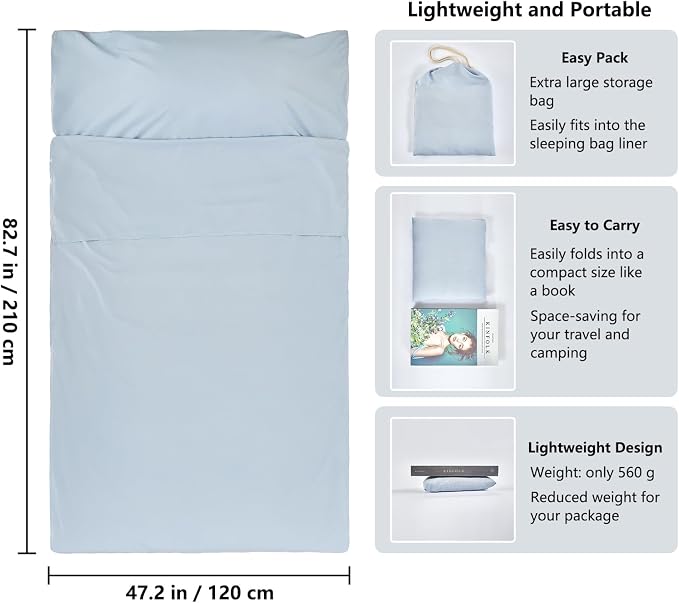 Sleeping Bag Liner Camping Adult Sleep Sack Lightweight Travel Sheet - Image 2
