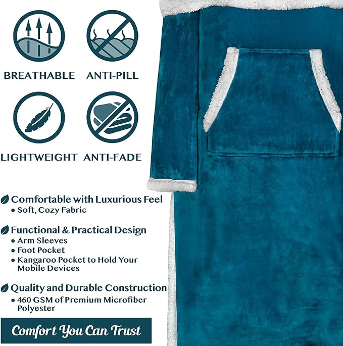 PAVILIA Sherpa Blanket with Sleeves, Foot Pocket - Image 4