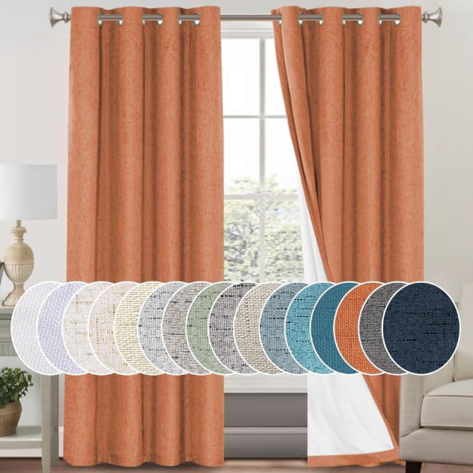 PrinceDeco Linen Blackout Curtains 84 Inches Long 100% Absolutely Blackout by PrinceDeco