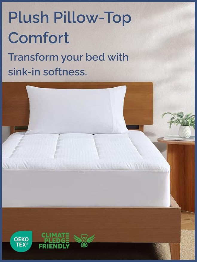 Mattress Pad Twin XL Size – Quilted Fitted Mattress Protector – Cotton Pillow - Image 2