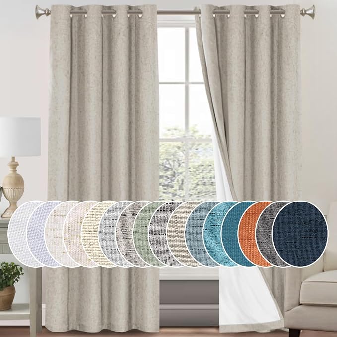 PrinceDeco 100% Blackout Curtains Linen Blackout Curtains 84 Inches Long by PrinceDeco