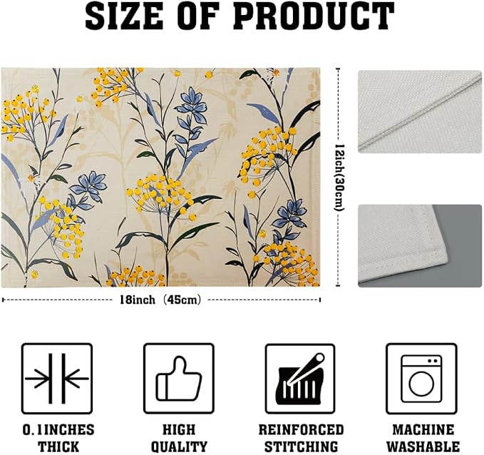 Floral Placemats Set of 4 Vintage Floral Summer Flowers Yellow Placemats - Image 4